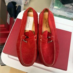 Salvatore Ferragamo Red Suede Men's Slip-Ons